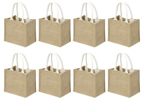 QUARKZMAN 8 Pz Borse In Tela Juta, Borse Regalo Riutilizzabili Borse Pieghevoli Grandi Con Manici Per Regali Matrimonio Accessori Spiaggia Feste Grocery, 36 x 32 x 19 Cm Marrone