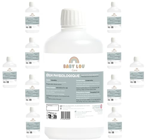 BABYLOU CARE Fysiologiskt serum 10 x 500 ml i flaska | 0,9 % isoton NaCl | Familjepaket | Nasal och okulär hygien | Extern bevattning av näsgångarna