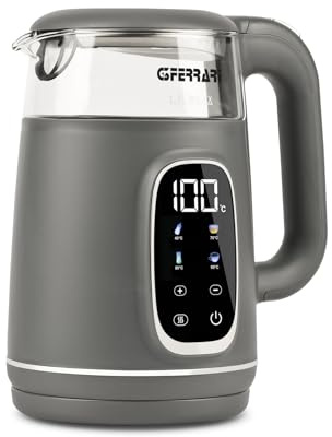 G3 Ferrari G10224 Bollitore Tisaniere Glass, 1,7 Litri, 4 Programmi, Contenitore in Vetro, Corpo Antiscottatura, Resistenza Nascosta, Grigio
