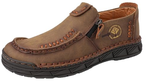 Zapatos casuales tradicionales para hombre. Botas de conducción hechas a mano de gama alta para viajes y actividades al aire libre., caqui, 40 EU