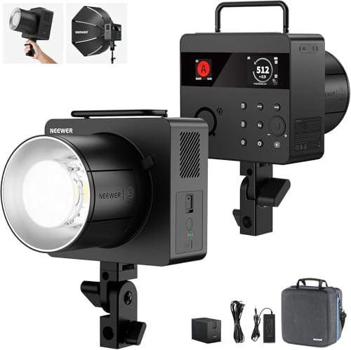 NEEWER 600Ws 2.4G TTL Exterior Estudio Flash, App Control Strobe Luz Fotografía con 1/1 to 1/512 Salida, 1/8000 HSS, 3000mAh Batería/400 Full Power Flash/0.01-0.9s Reciclaje/30W LED Modeling Lamp, Q6