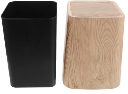 Yardwe Papelera de Basura Mediana con Tapa Abatible, 8,5 L, Diseño Madera Vintage, Polipropileno Resistente, para Baño, Oficina y Dormitorio, Cubo Compacto y Silencioso para Hogar