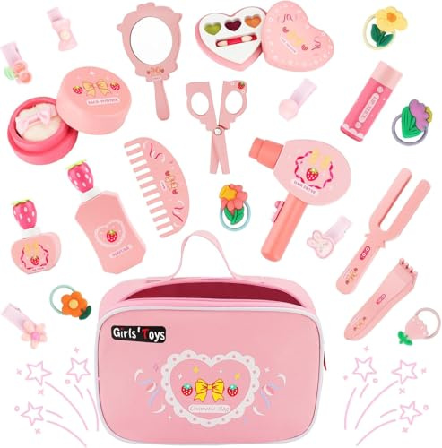 TOSUTO Set Maquillaje de Madera Niña,Juguetes de Belleza de Madera,Juguete de Maderas Juego de rol,Kit de Maquillaje Feating con Bolsa Comestic Accesorios Regalo Cumpleaños para Niños 3 4 5 6 Años