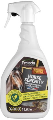 Protecta® - Spray Répulsif Anti-Mouches Cheval - Formule Puissante Contre Mouches Plates, Mouches, Tiques et Taons – Protection Longue Durée (3 Semaines) – Application sur Le Pelage (1 L)