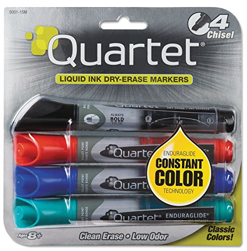 Quartet Dry Erase Markers, Whiteboard Markers, Chisel Tip, EnduraGlide, White Board Dry Erase Pens for Teachers, Home School & Office Supplies, Assorted Classic Colors, 4 Pack (5001M)