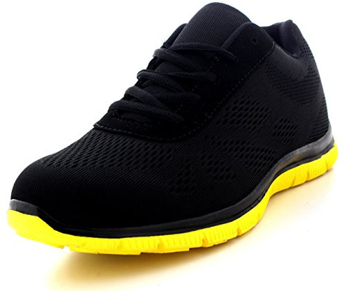 Get Fit Men’s Lace-Up Running Trainers - Lightweight Breathable Mesh Sports Shoes with Cushioned Sole - Comfortable Athletic Sneakers for Gym, Jogging & Everyday Wear - Black/Yellow - 11