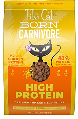 Tiki Cat Born Carnivore High Protein, Deboned Chicken & Egg, Grain-Free Baked Kibble to Maximize Nutrients, Dry Cat Food, 11.1 lbs. Bag