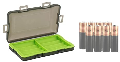 KIWIFOTOS Compact Small Battery Organizer Storage Holder Box 8 Slots fits AA & 14500 Batteries (Green)