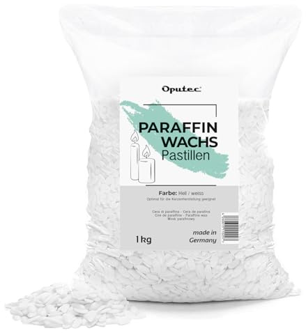 Oputec 1 kg de pastilles de Cire de Paraffine pour Bougies : Cire de Bougie Blanche – Fabrication de Bougies – Cire de Bougie pour couler – Fabrication et Remplissage