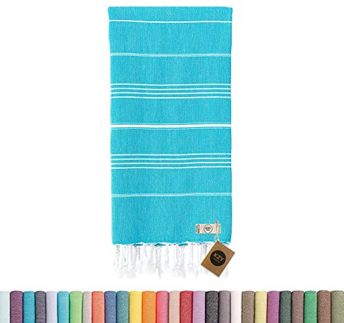 KZY LONDON Beach Towel - Large Turkish Beach Towels for Camping, Swimming, Bath, Gym, Picnic - Quick Dry, Super Absorbent, Lightweight, Compact Cotton Hammam Towels for Adults, Men, Kids (Turquoise)