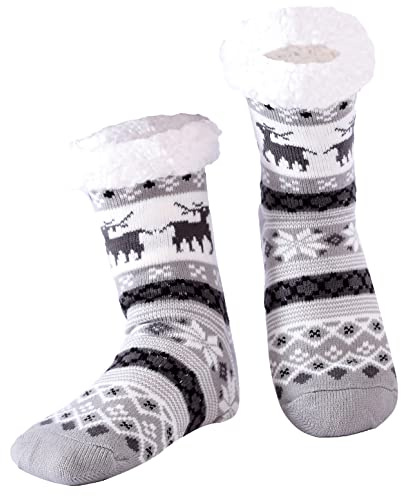 Hisonwel Calze da Casa Uomo, Calze Antiscivolo Calzini a Pantofola invernali, Calzini Termici Caldi Pile, Calze Termiche Natalizie, Calzettoni Morbidi per Casa Regalo Natale