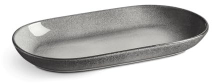 SPRINGLANE Misty Cliff Design Platos Vajilla de Loza, Ovalados, Gris Jaspeado – Bandejas Decorativas Resistentes a los arañazos – Bandejas para Servir Comida Aptas para Lavavajillas