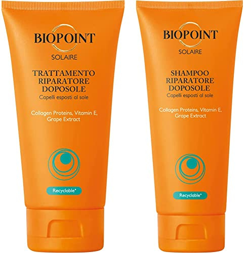 Biopoint Trattamento Riparatore Doposole, 150ml + Biopoint Shampoo Solare Riparatore 200 ml - Idrata e Protegge i Capelli, Riparando i Danni causati da Sole, Acqua di mare e Vento