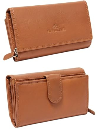 irisaa Damen Leder Wild Geldbörse, Portemonnaie Lang Geldbeutel,RFID Schutz 21 Kartenfächer, Brieftasche Groß, Vintage Design Used Look, Damen Tasche:weich Braun