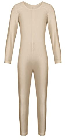 YiZYiF Maillot Largo Body Completo para Niñas Maillot Gimnasia Rítmica Manga Larga Body Entero Mono Danza Yoga Leotardo Ballet Traje Bailarina 5-12 Años Nude 13-14 años