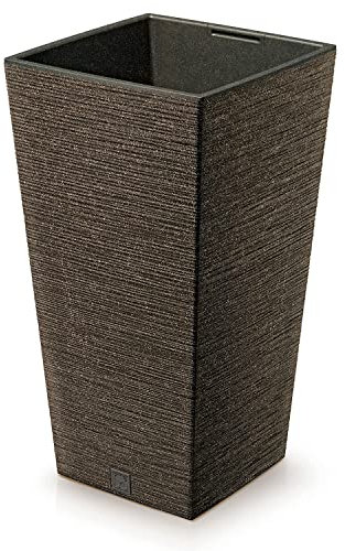 Vaso per Fiori piante Quadrato Furu Square ECO WOOD Decorativo in Plastica e Legno 33% cm da Interno Esterno 20x20x38 cm Quadrato Caffè Design Moderno 11 Litri