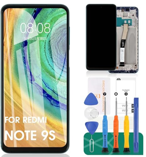 Para Xiaomi Redmi Note 9S Pantalla LCD para Xiaomi Redmi Note 9 Pro Reemplazo de pantalla M2003J6A1G M2003J6B2G Kit de reparación de digitalizador táctil con marco (azul)