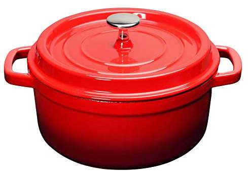 Pentola Smaltata Otufan, Pentola in Ferro con Coperchio Pentola in Ghisa con Manico a Doppio Anello Per Cucina Domestica(22 cm)