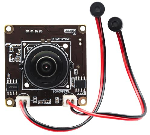 Svpro Caméra USB 5 MP avec Microphone pour Ordinateur, Webcam USB Fisheye Ultra Grand Angle, Double Audio pour Vision Automatique et Industrie, Résolution Vidéo 2592x1944 à 30 fps