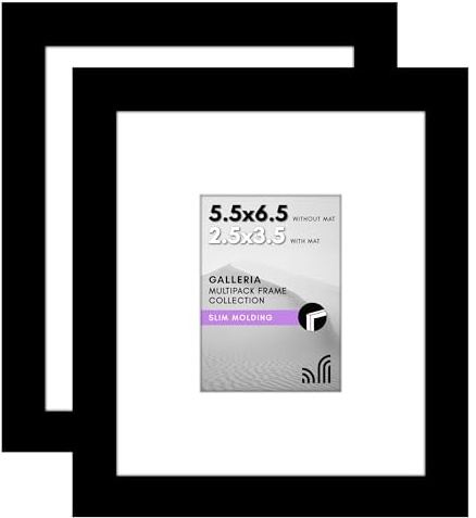 Americanflat 5.5x6.5 Picture Frame With Polished Plexiglass - Set of 2 - Use as 2.5x3.5 With Mat or 5.5x6.5 Without Mat - Galleria Collection - Gallery for Tabletop and Wall - Black