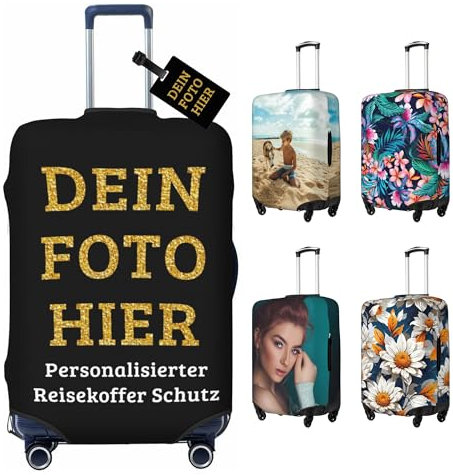 LZXSXZ Personalisierte kofferschutzhülle – Personalisierter Reisekoffer-Schutz Gestalten Sie Ihren eigenen Namen und Foto – Maßgeschneiderter elastischer Gepäckabdeckungsschutz- Doppelseitig Designs