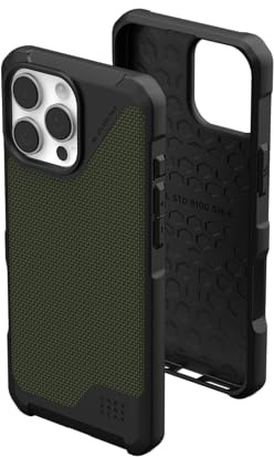 URBAN ARMOR GEAR Metropolis LT MS Case kompatibel mit Apple iPhone 16 Pro Max Hülle (Fallschutz nach Militärstandard, Wireless Charging (Qi) / Magnetische Aufladung kompatibel) Kevlar Olive
