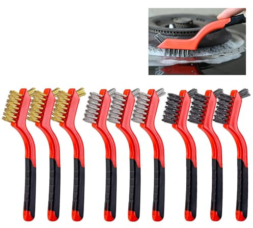 9 Piezas Cepillo Alambre, Cepillo Metalico, Juego de Cepillos de Alambre, Cepillos Metalicos Limpieza, Cepillo Cerdas Duras, Cepillo Acero Inoxidable, Cepillo de Alambre para Eliminar el Óxido