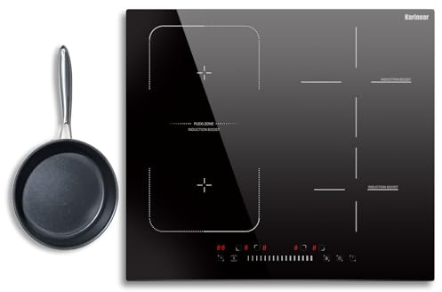 Karinear Induction Cooktop 4 Burner, 7400W 24'' Built-in Induction Stovetop with Flex Zone,Child Safety Lock, Timer, Boost, Slider Control Black Glass Electric Cooktop 240V Hard Wire(come with a pot)
