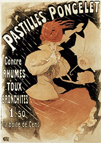 ZHAOSHAN Dipinti Famosi Poster D'epoca Parete Immagine del Muro Poster per Pastilles Poncelet un rimedio contro il raffreddore e la bronchite di Jules Cheret per L'arredamento del Soggiorno 60x90cm