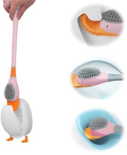 Yuqilin Escobillas de Baño Cepillo Limpieza Baño Lindo Cepillo con Forma de Pato,Juego de Escobilla y Soporte para Inodoro Escobilla Aseos(Rosa)
