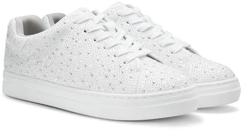 PARTY Women's Glitter Rhinestone Platform Sneakers Sparkle Fashion Shoes Bride Sequin Wedding Trendy Shoes,White Pearl,8.5,S1