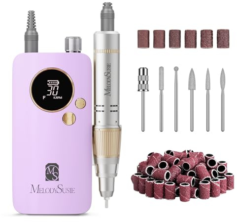 MelodySusie Electirc Nail Drill 30000 RPM, SC320F Professional Rechargeable Portable Nail File,Cordless E File for Acrylic Nails Gel Polishing Removing Nail Kit for Manicure Salon Home (Purple)