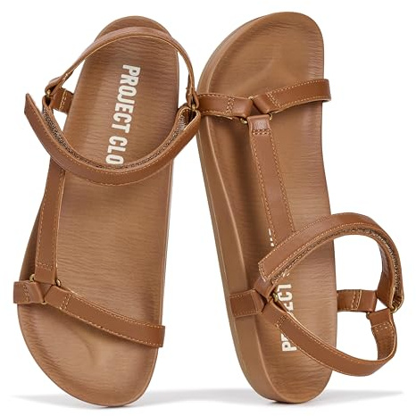 Project Cloud Sandals for Women 2026 - Strappy Adjustable Womens Sandals with Plush Insole - Lightweight & Non Slip Women Footwear - Everyday Wear Womens Slides (Brandy,WHISKEY,7)