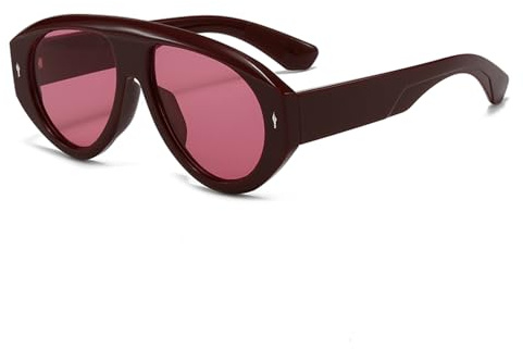 GNOLONG Retro Lunettes de Soleil Ovales Surdimensionnées des années 70 Lunettes de Soleil à Monture Épaisse Pilot UV400 Lunettes à jambes larges pour Femmes Hommes (Red Red)