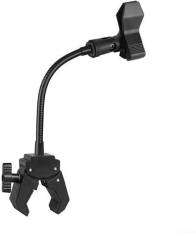Pied de microphone col de cygne avec pince pour un réglage flexible et une fixation sûre, compatible avec différents microphones via adaptateur 3/8 à 5/8 (clip vigoureux U15)