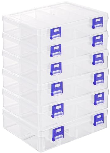 LDHHYH 6 scatole portaoggetti, 20 x 13,5 x 4,5 cm, con 8 scomparti regolabili, in plastica trasparente, per piccoli oggetti, perle, gioielli