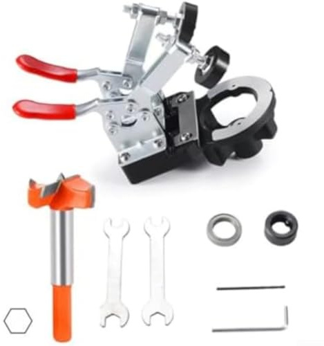 Herramienta perforadora de bisagra diseñada para montaje impecable de bisagra de copa de 35 mm con abrazaderas dobles ajustables para madera de 15 a 25 mm de grosor (A)