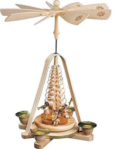 Pirámide de navidad ángel, 28 cm. de alto, natural, original de los Montes Metálicos (Erzgebirge) hecho por la empresa Richard Glaesser del pueblo de Seiffen