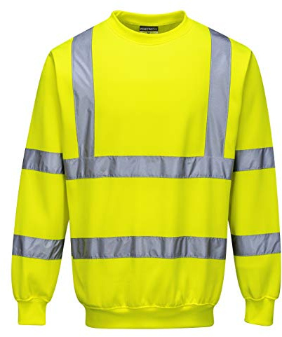 Portwest B303 Men's Comfort Hi-Vis Long Sleeve Sweatshirt - Lightweight Reflective Class 3 Safety Security High Viz Workwear, Yellow, XL
