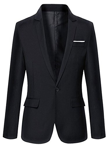 Beninos Mens Blazer Jacket Slim Fit Casual One Button Sport Coats (302 Black, XL)