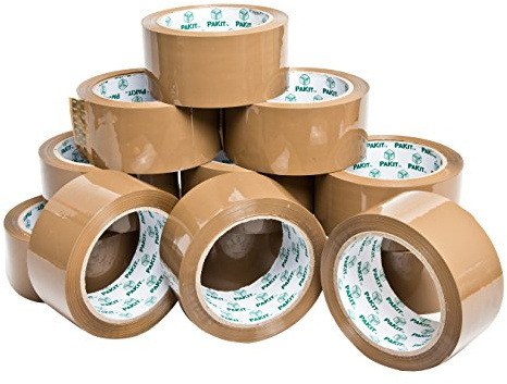PAKIT Paquete de 12 rollos de cinta de embalaje marrón | 12 rollos de cinta transparente resistente de grado comercial de 48 mm x 66 m para embalaje, boxeo, mudanza y envío