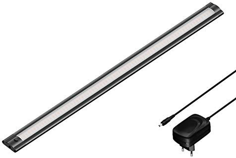 ledscom.de Luce sottopensile a LED SIRIS nero opaco con alimentazione, piatto, 50cm, 655lm, bianco