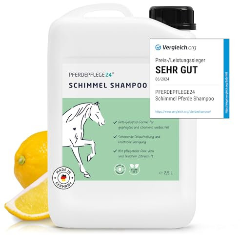 Pferdepflege24 Schimmel Shampoo Pferde 2,5l - Sanfte Reinigung die Verfärbungen Verschwinden lässt - Anti Gelbstich Pferdeshampoo für schonende Fellaufhellung, Intensive Reinigung & Pflege