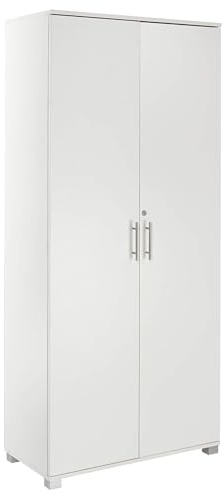 MMT Furniture Designs Ltd Storage Cabinet,Tall 2 Door Locking Cupboard Engineered Wood, White, 80cm x 35cm x 180cm