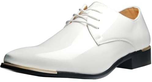 zpllsbratos Scarpe Stringate Derby Uomo Scarpe Eleganti Pelle Oxford Scarpe Formali Abito Cerimonia (Bianca,47)