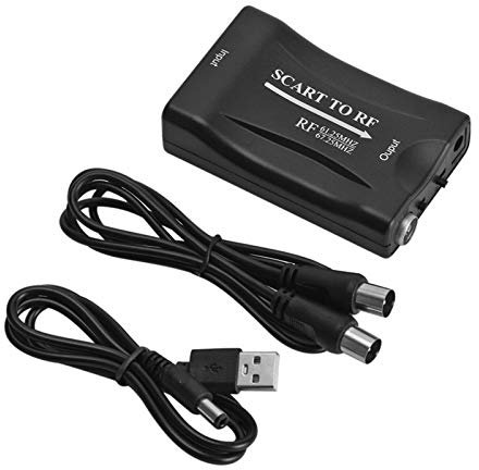 SOONHUA SCART per adattatore video RF,per Convertitore di Uscita RF 67,25 MHz / 61,25 MHz per TV Box,convertitore da porta SCART a uscita RF per Dvd/TV Box/Network Box/Console di Gioco,Con Cavo USB