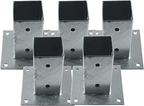 Suinga. Pack 5 x Ancrage métallique carré 7x7 cm, base 15x15 cm. Idéal pour les poteaux en bois