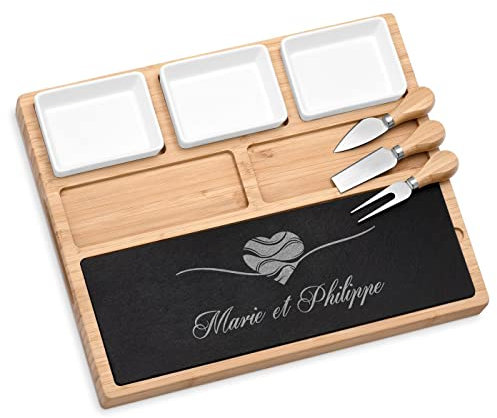 Maverton Planche à Fromage Personnalisée Cadeau Couple - Plateau de charcuterie pour Parents - Plateau Apero Gravé Service Famille - Cadeau Personnalisé pour mariés pour mariage/Noël/noces - Amour