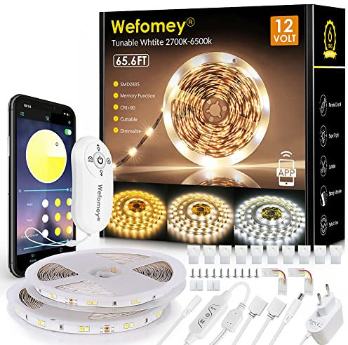 Led Strip 20m, Streifen 2700K-6500K 12V Lichtband Kaltweiß Warmweiß Flexibel DIY, Smart Selbstklebend Mit Fernbedienung und APP, Dimmbar, für Küche, Party, Schlafzimmer