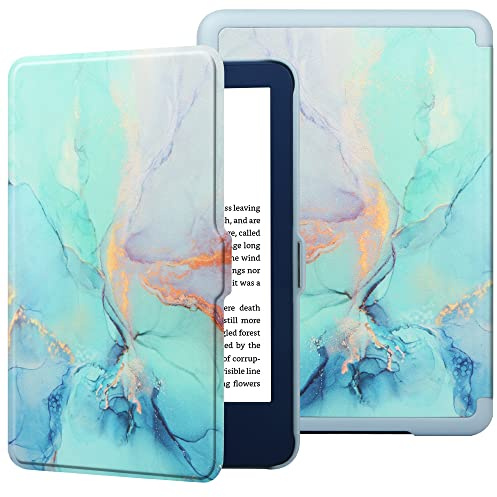 HGWALP Étui pour New Amazon Kindle 6 (11th Génération,2024/2021 Release), Étui Folio Ultra Mince en Cuir PU avec Veille/éveil Auto, étui Protecteur pour Kindle 2024 6 Pouces-Marble Blue